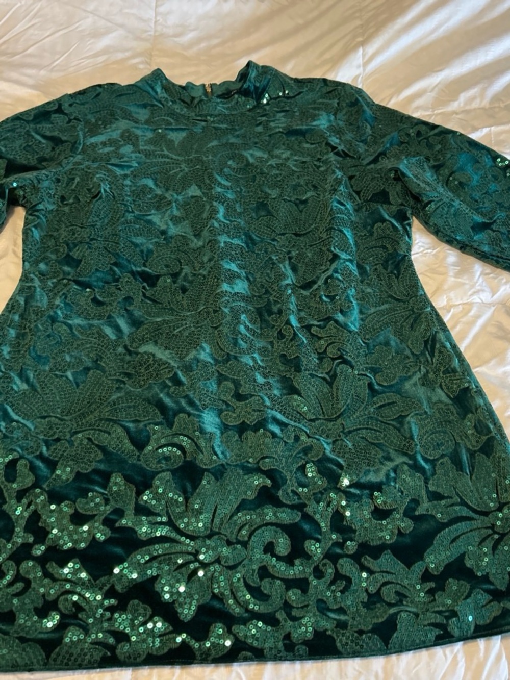 VENUS Emerald Green Long Sleeve Sequin Lace Dress